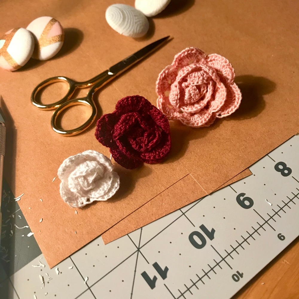 Handmade Crochet Rose Stud Earrings